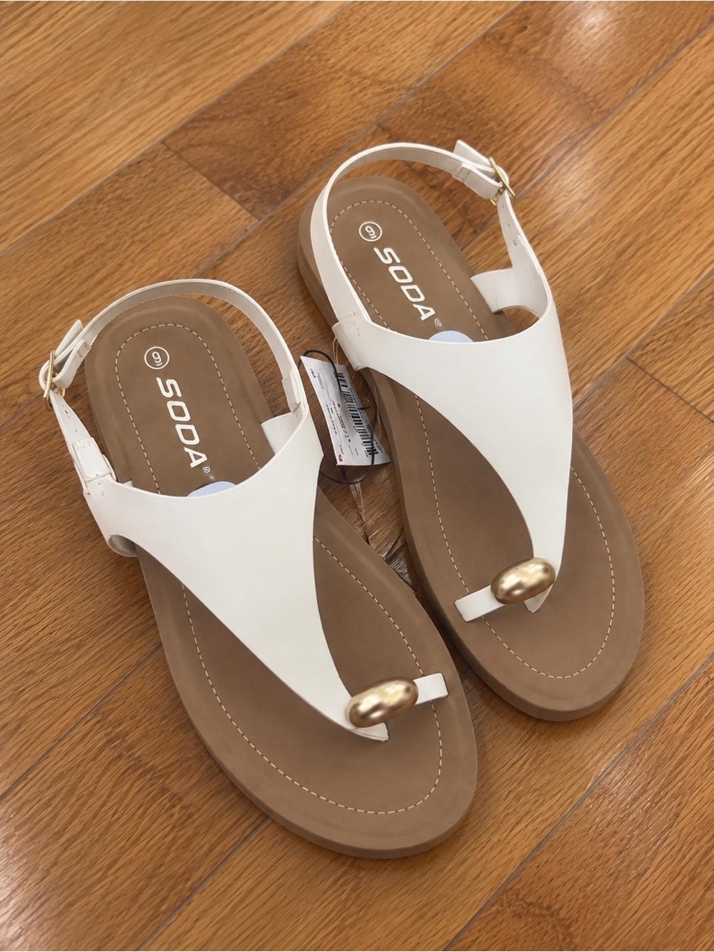 Soda White Thong Sandals with Gold Accent